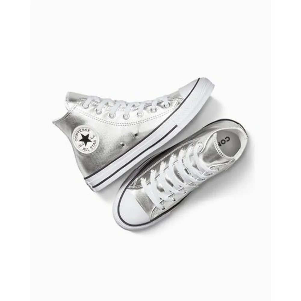 NEW W8 Unisex CONVERSE Chuck Taylor ALL STAR HI Metallic Canvas Silver (A14875C)